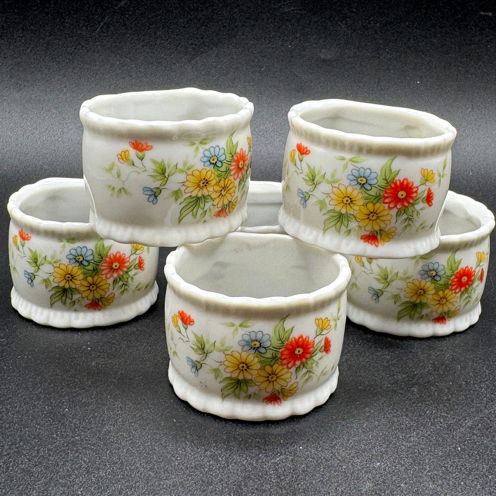 Vintage Lefton Japan Floral Porcelain Napkin Rings Set of 6 #01895 Cottagecore